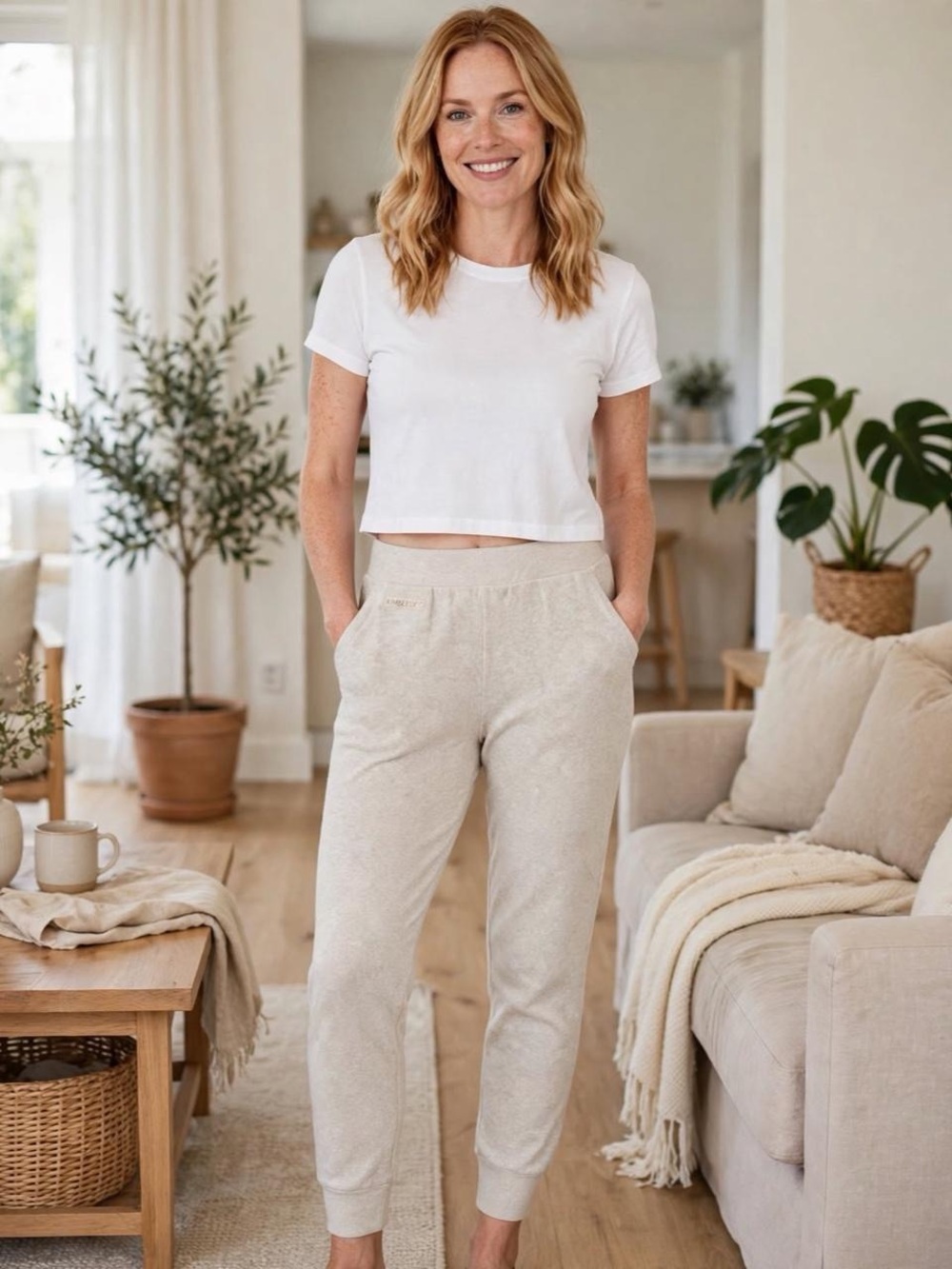 Kimberly C Oatmeal Heather Pajama Pants Cozy Lounge Joggers Size S